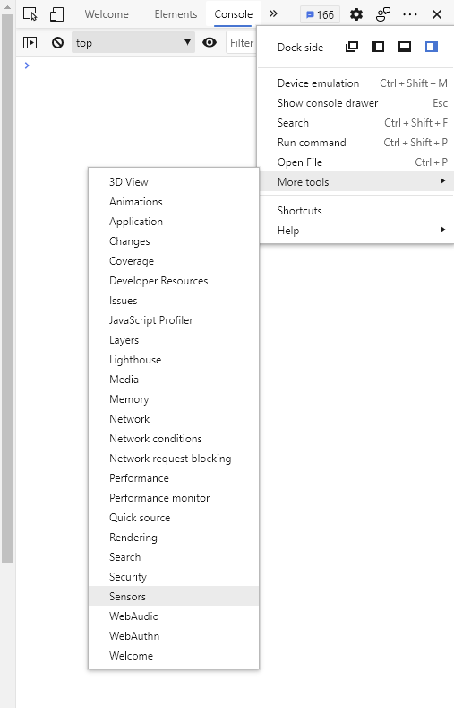 Where to find the Sensors panel